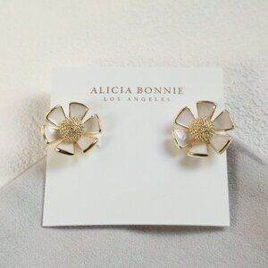Alicia Bonnie Gold Eden Floral Stud Earrings NEW